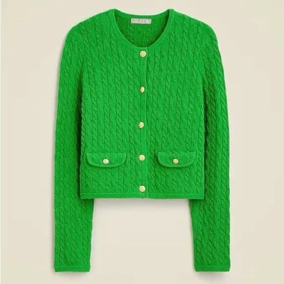 NWT!! J. CREW Odette Cable Knit Sweater Lady Jacket Cotton Blend Boucle Green XL - Picture 5 of 16